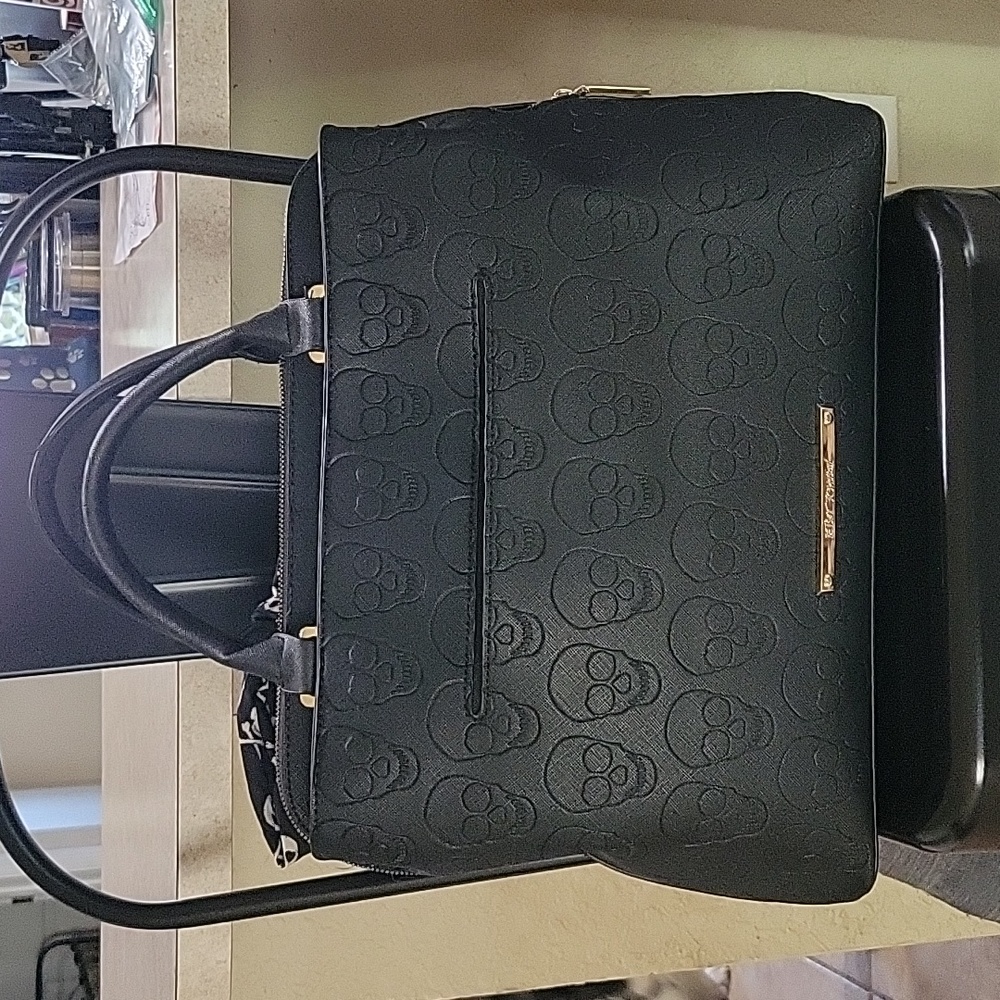 Betsey Johnson, large, black, skull purse